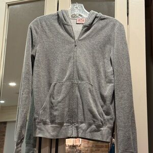 Y2K JUICY COUTURE ZIP HOODIE —MADE IN USA GOTHIC JUICY BACK LOGO (L - fits XS/S)